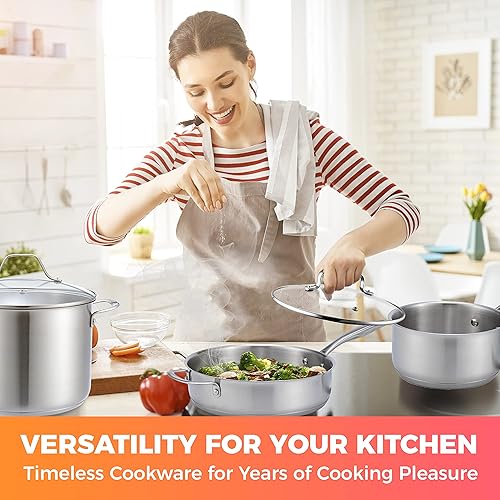 Vista 8 de Mueller Pots and Pans Set 11-Piece, Ultra-Clad Pro Stainless Steel Cookware Set, Ergonomic and EverCool Stainless Steel Handle, Includes Saucepans