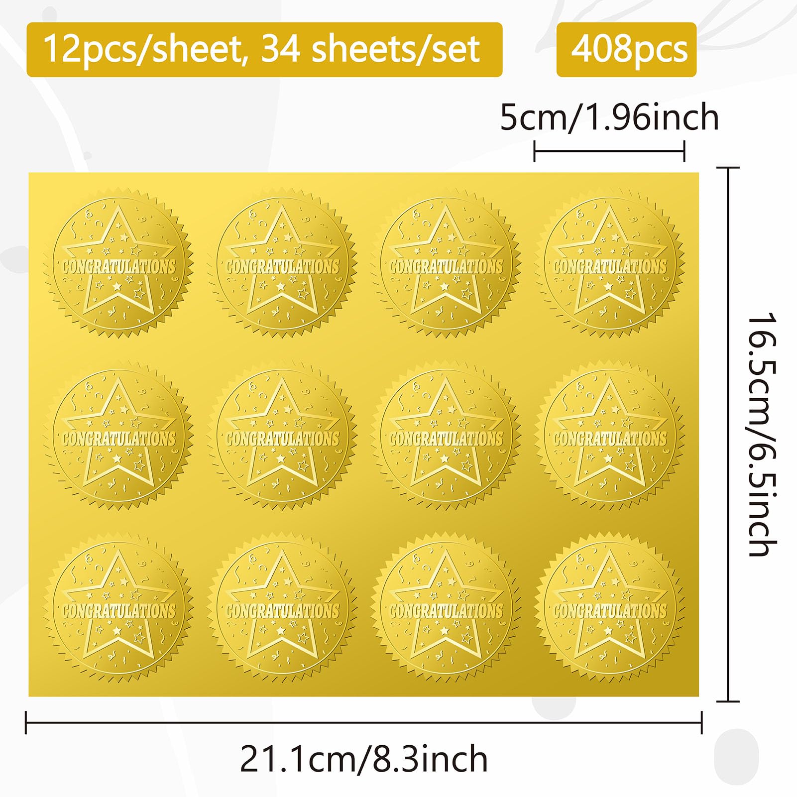 CRASPIRE Goldfolien-Siegelaufkleber Set - 408 Stück Geprägte Trophäen-Aufkleber Für Einladungen & Urkunden
