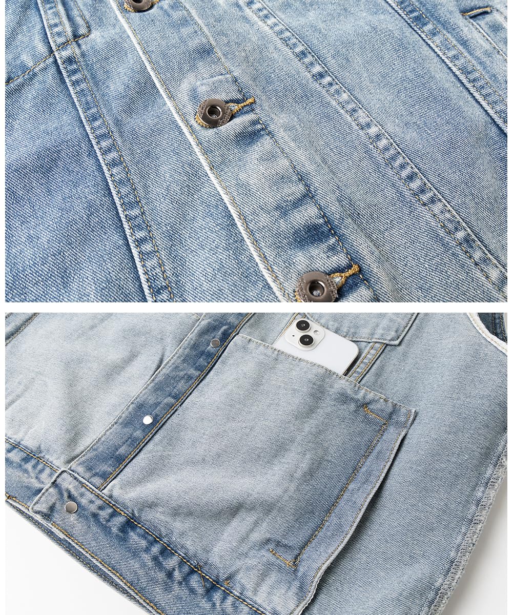 Homme Gilet Sans Manches en Jeans Veste Vintage Denim Rock Gilet Moto Cowboy Biker Jean
