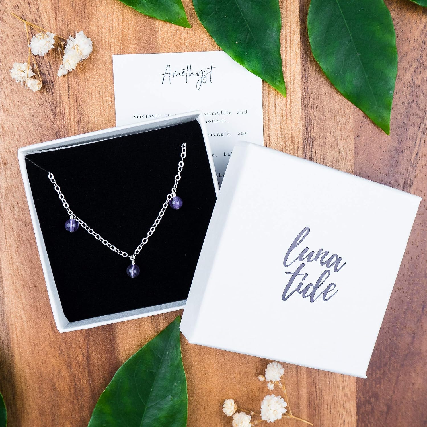 Luna Tide Amethyst Bead Drop Anklet in Sterling Silver