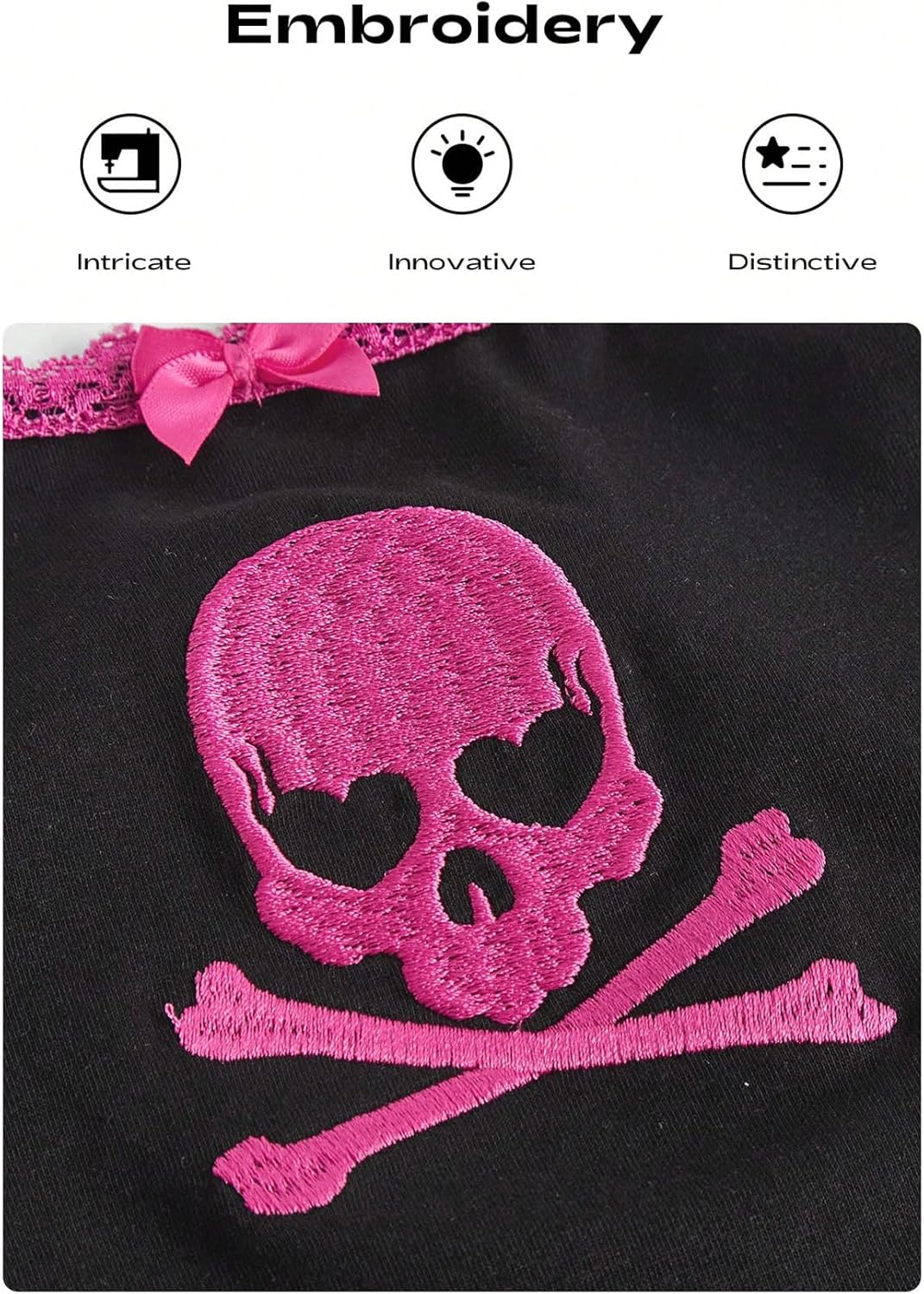 SHENHE Women's Skull Embroidered Cami Top Y2k Gothic Lace Trim Bow Grunge Crop Tops - Image 4