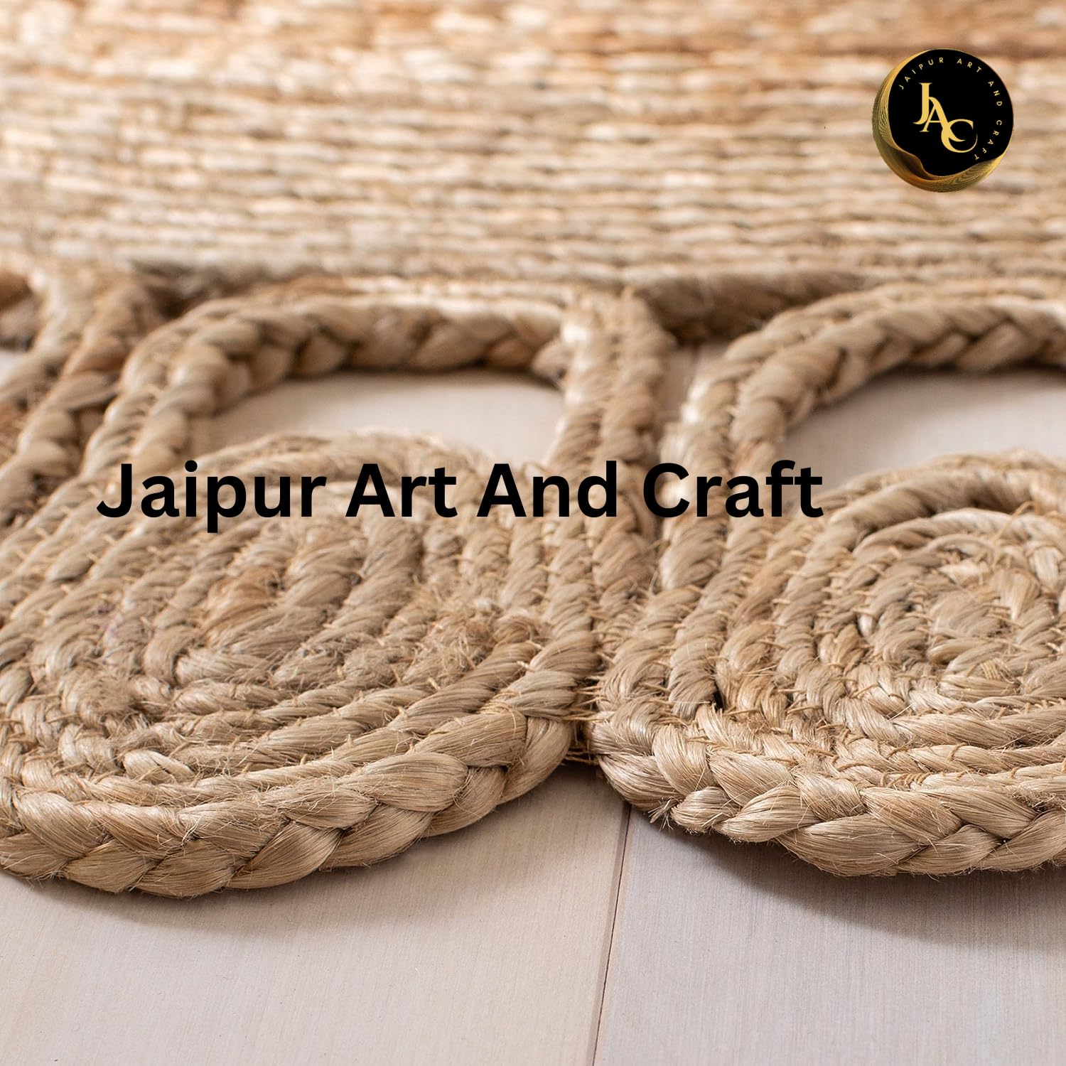Runder handgefertigter Boho-Jute-Teppich aus Naturfaser, beige, wendbarer Bodenteppich– (7x7 Quadratfuß)