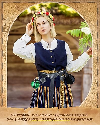 Vista 24 de Sweetude Cinturón renacentista medieval vikingo poción botellas de cuero cinturón bolsa falda senderismo 6 piezas