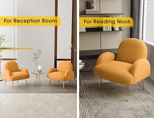 Miniatura 5 de Moderna silla decorativa Sherpa Boucle, silla de tocador tapizada con brazo con patas de metal para esquina, sillas laterales de lectura esponjosas