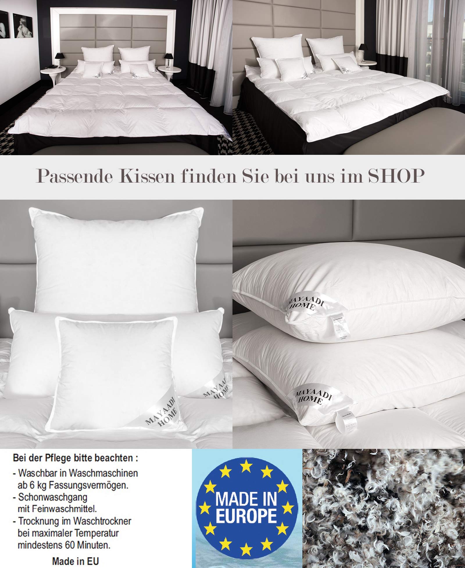 Mayaadi-Home warme Daunendecke 200x220 cm | 2200g Bettdecke, 70% Gänsedaunen 30% Federn | 100% natürliche Baumwolle | Made in Europe | Steppdecke geeignet für Allergiker | HS48