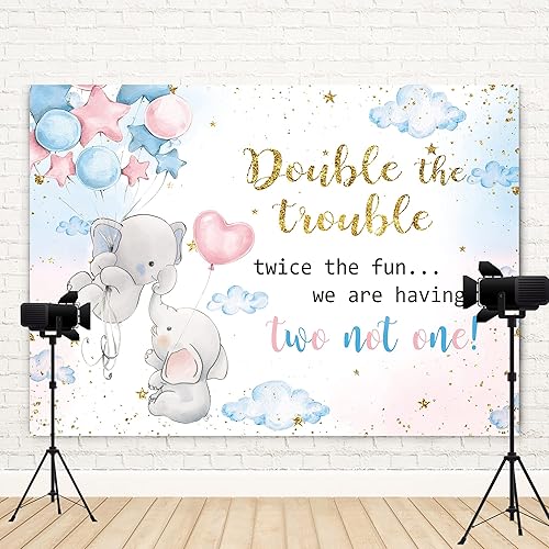 Miniatura 6 de Double The Trouble Twice The Fun Twins - Fondo de decoración para baby shower, 7 pulgadas de ancho x 5 pulgadas de alto, fotografía de elefante,