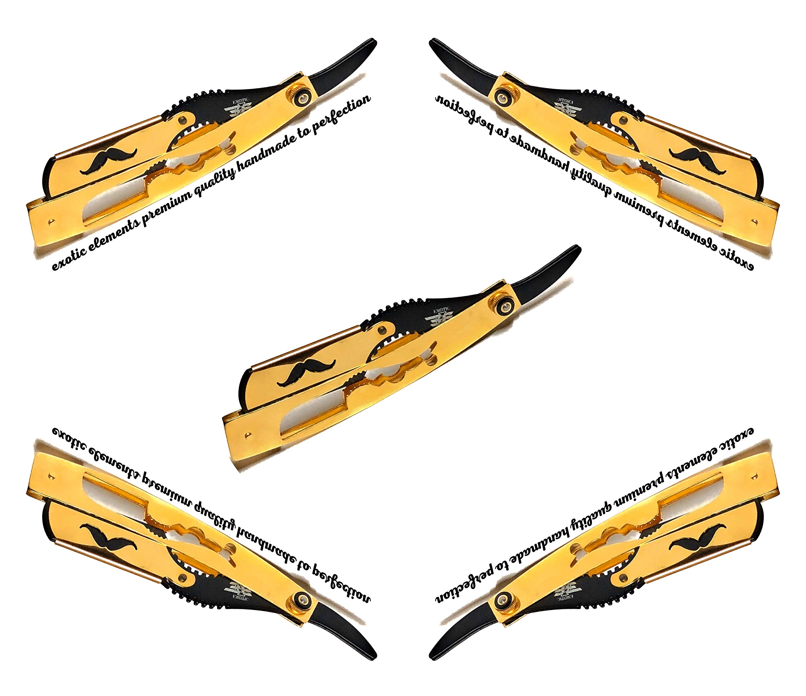 Engraved Handle Men's Shaving Razor in Premium Gold Dip with Black Blade - Professional Barber or Personal Use All Purpose Shaver