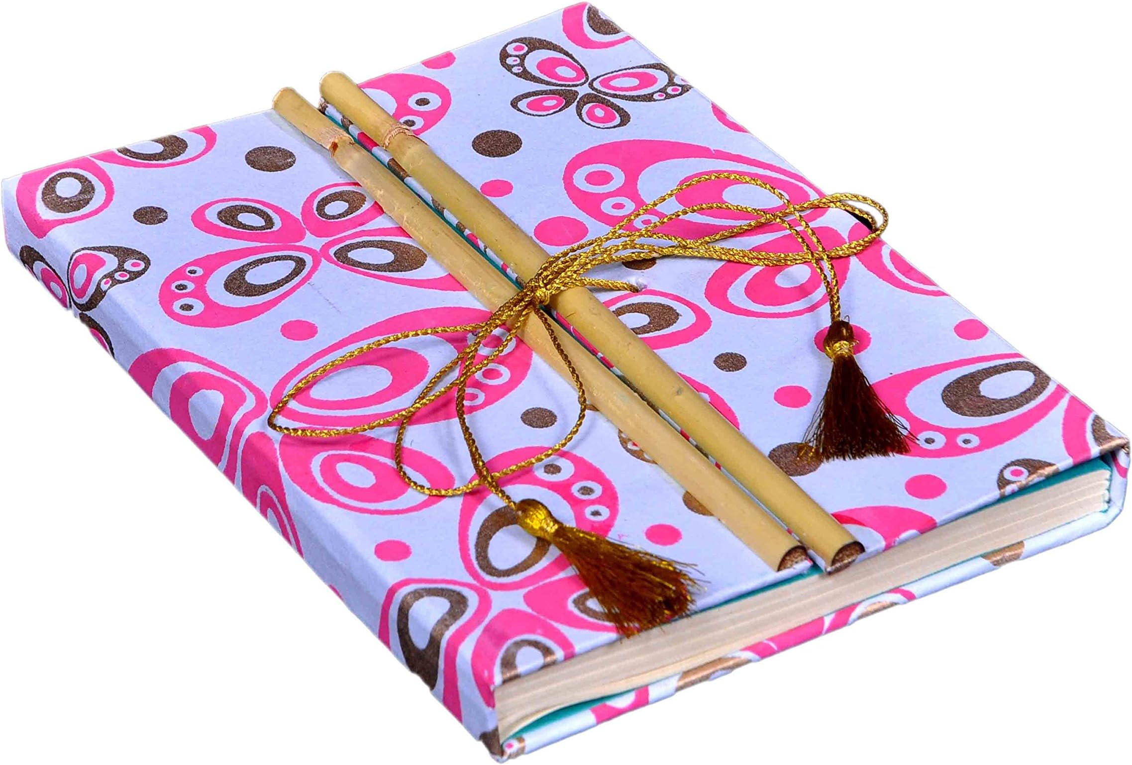 RJKART Handcrafted Bamboo Cover Lock Paper Diary Writing Note Books Personal Diaries Planner Journal Notepad for Men and Women 100 Page - (Multi, 6x8 Inch)