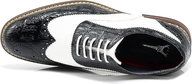 Wooden08N Men's Two Tone Wingtips Oxfords Perforated Lace Up Dress Shoes