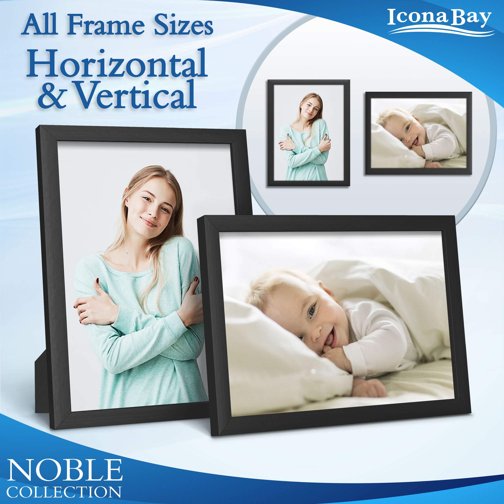 Icona Bay Combo-Sizes Black Picture Frames Set - 10 PC (Four 4x6, Four 5x7, Two 8x10), Noble Collection Multi-Pack, Modern Professional Design for Wall Gallery
