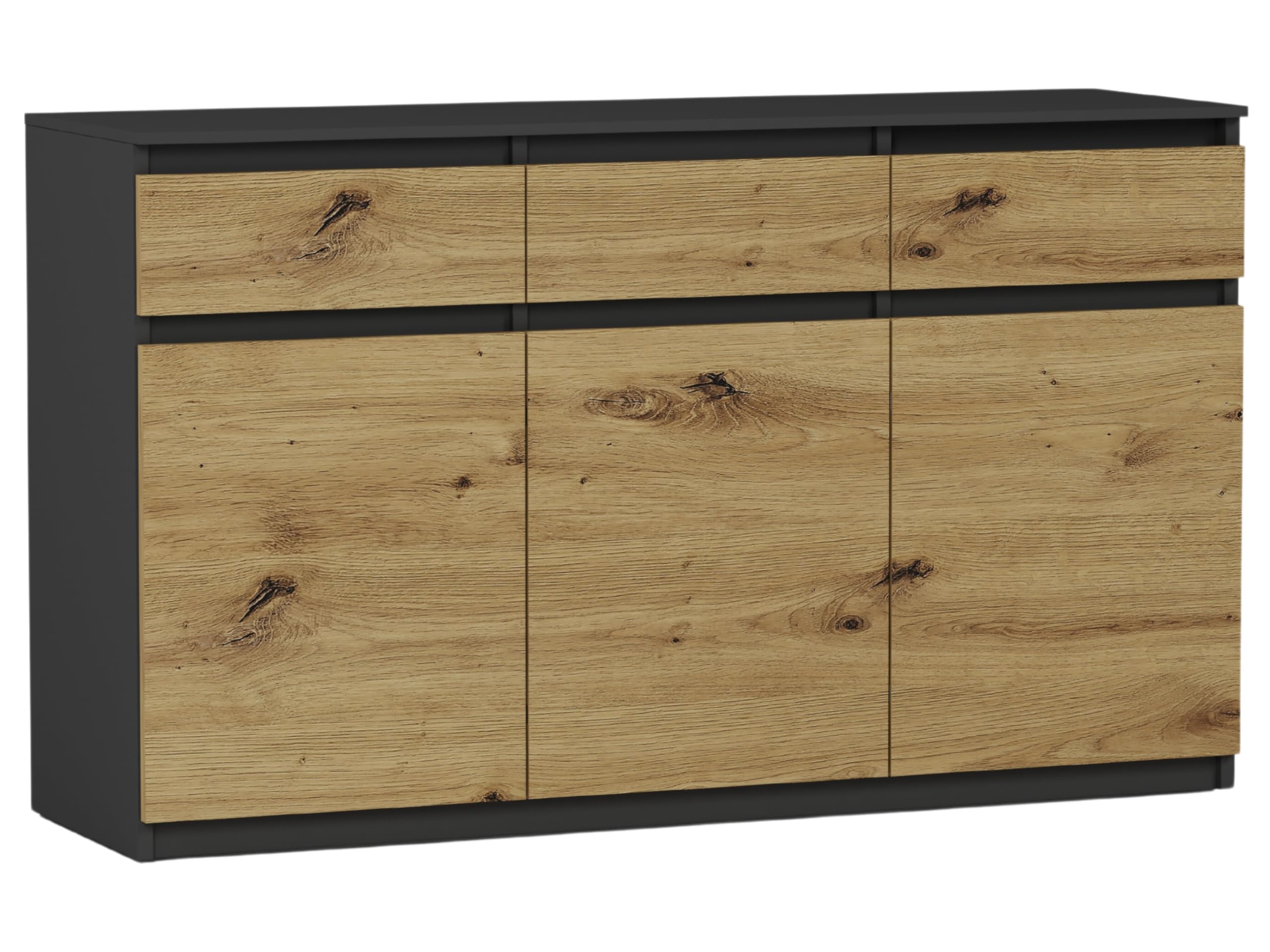 Highboard Anthrazit/Artisan Eiche 120x40x98 cm – 3-türige Kommode mit Schubladen, Sideboard für Wohnzimmer, Esszimmer & Schlafzimmer, modernes Schrankmöbel, Modern S-3