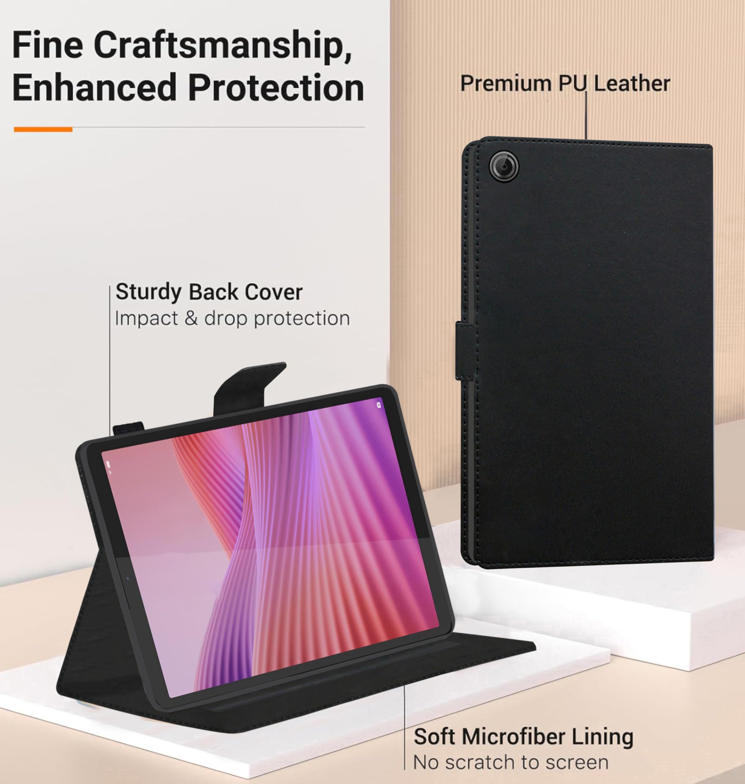 TGK Flip Cover for Lenovo Tab One/Tab K9 TB-305FU TB-305XU 8.7 inch 2025 Executive Leather Case with Built-in Pencil Holder (Black) — Amazon image 2