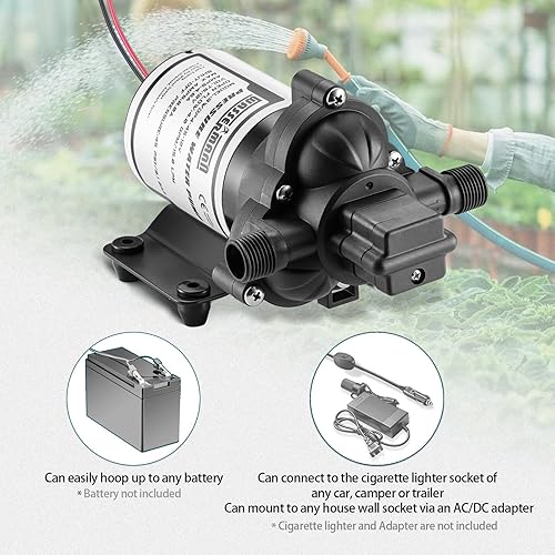 Miniatura 14 de WASSERMANN Bomba de agua RV de 12 voltios CC 3.0GPM 55PSI, repuesto para 4008-101-A65, bomba de agua autocebante de diafragma con interruptor