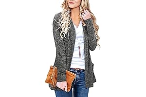 Womens Long Sleeve Open Front Cardigan Casual Tops with Pockets - Trending...
