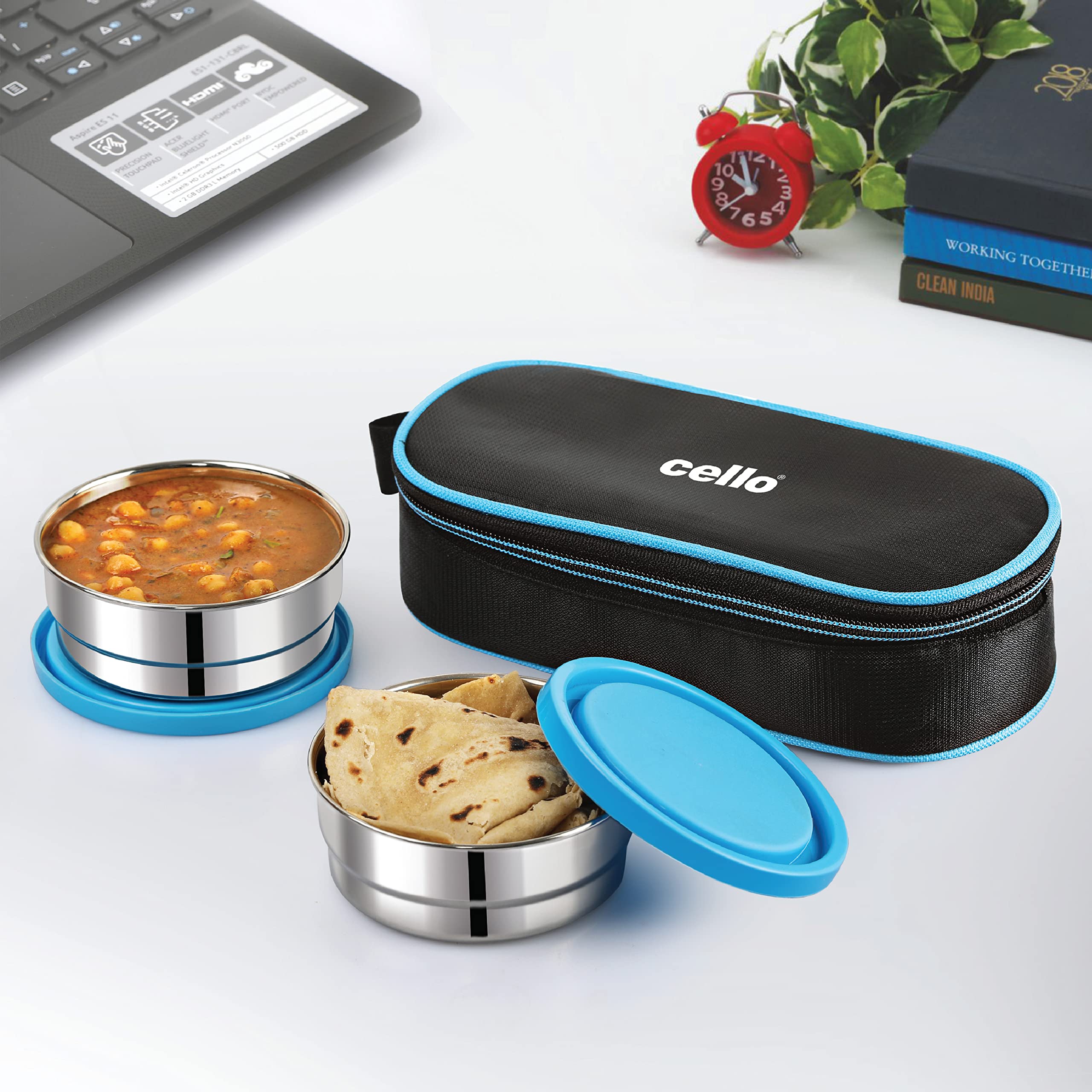 CELLO Eco Bite Stainless Steel Lunch Box 2 Container with Jacket, Blue | Microwave Safe & Leak Proof Containers | Full Meal and Easy to Carry (B0B34RVWD4) Amazon Price History, Amazon Price Tracker