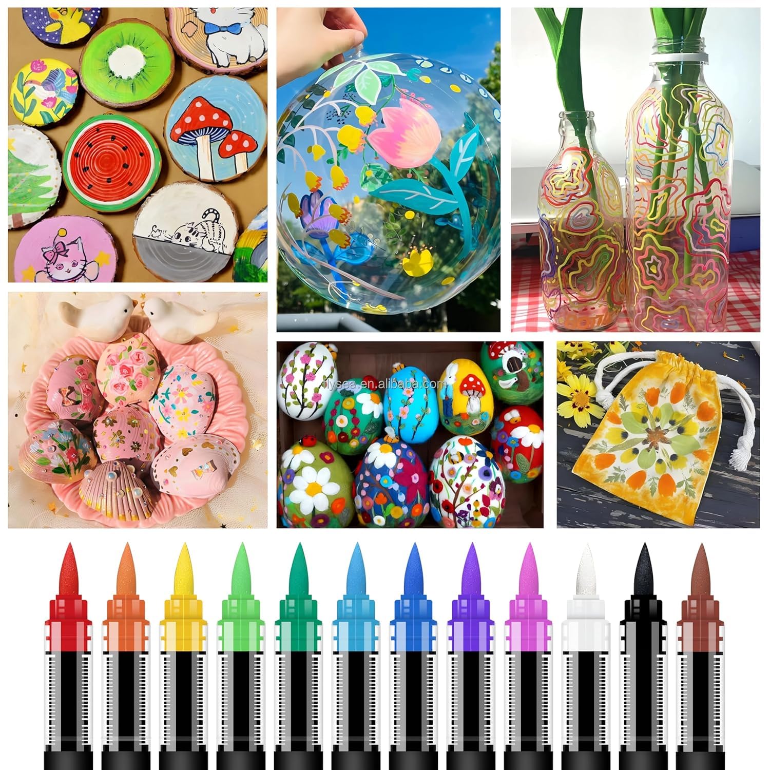 Dalveen Acrylic Paint Markers Brush Tip Set of 48 – Vibrant Direct Ink Paint Pens for Rock, Canvas, Wood, Glass, Plastic, Fabric, DIY Crafts & Artist Supplies 1