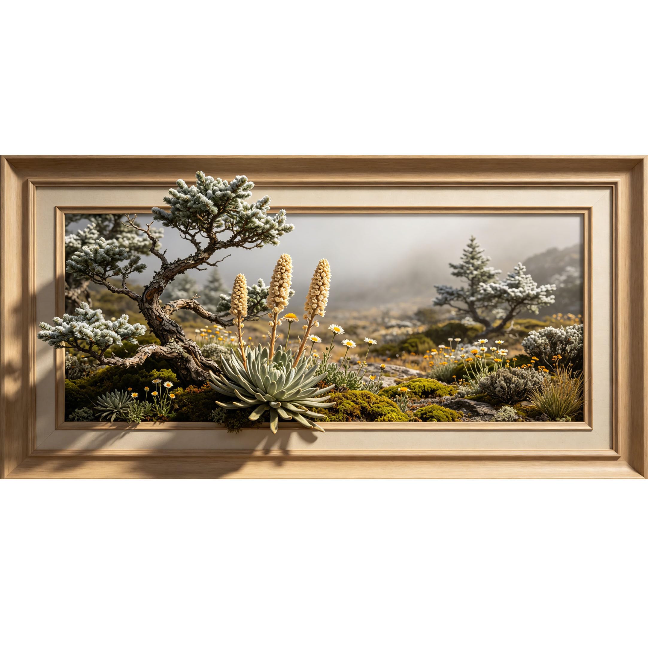 Agglomerix 3D Framed Wall Art Alpine Conifer Succulent Botanical Landscape Large Size SelfAdhesive Removable Wall Decor Prints Artwork for Living Room Bedroom Office