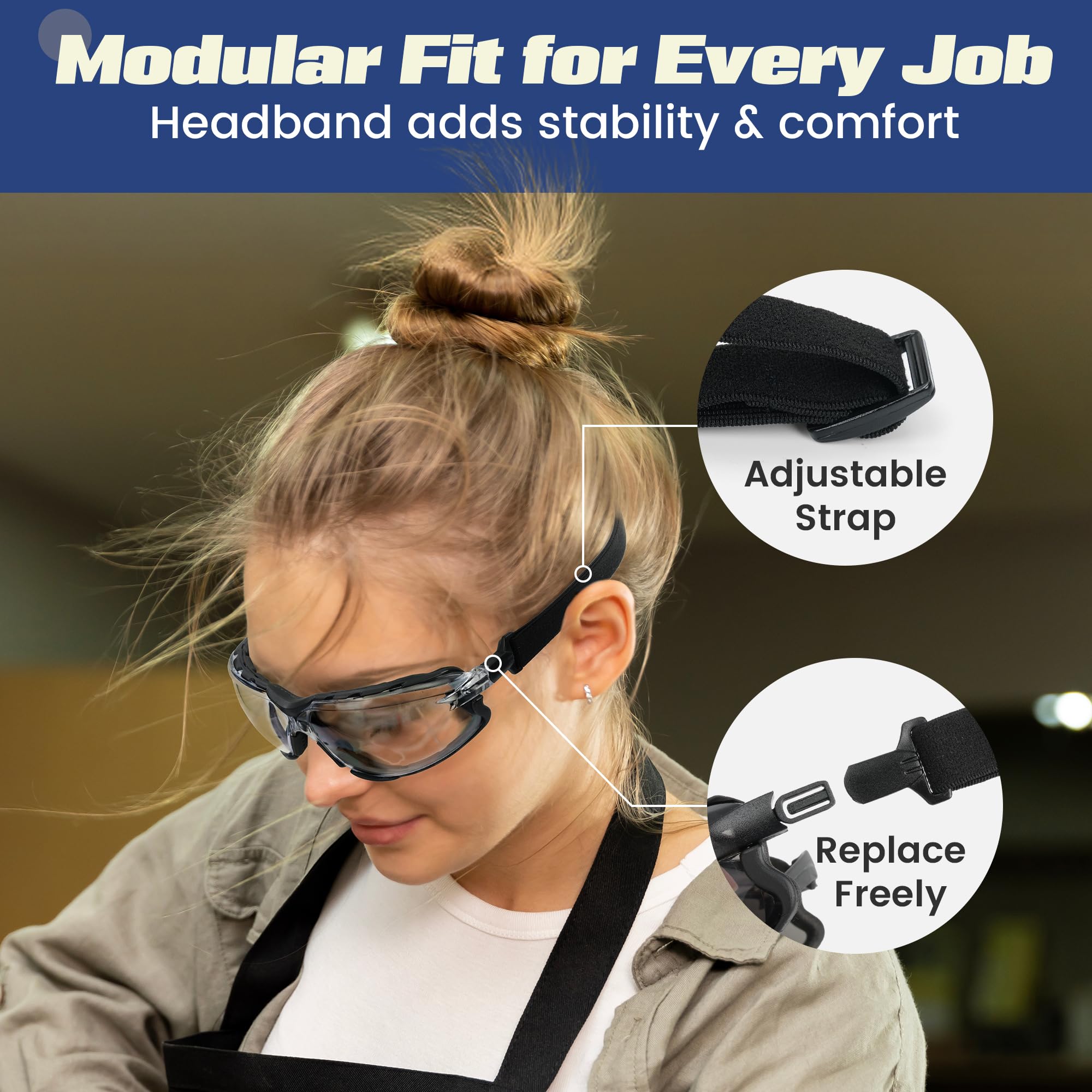 Flaya Foam Lined Safety Glasses Anti-Fog Z87.1 Mowing Goggles with Strap — Amazon image 2