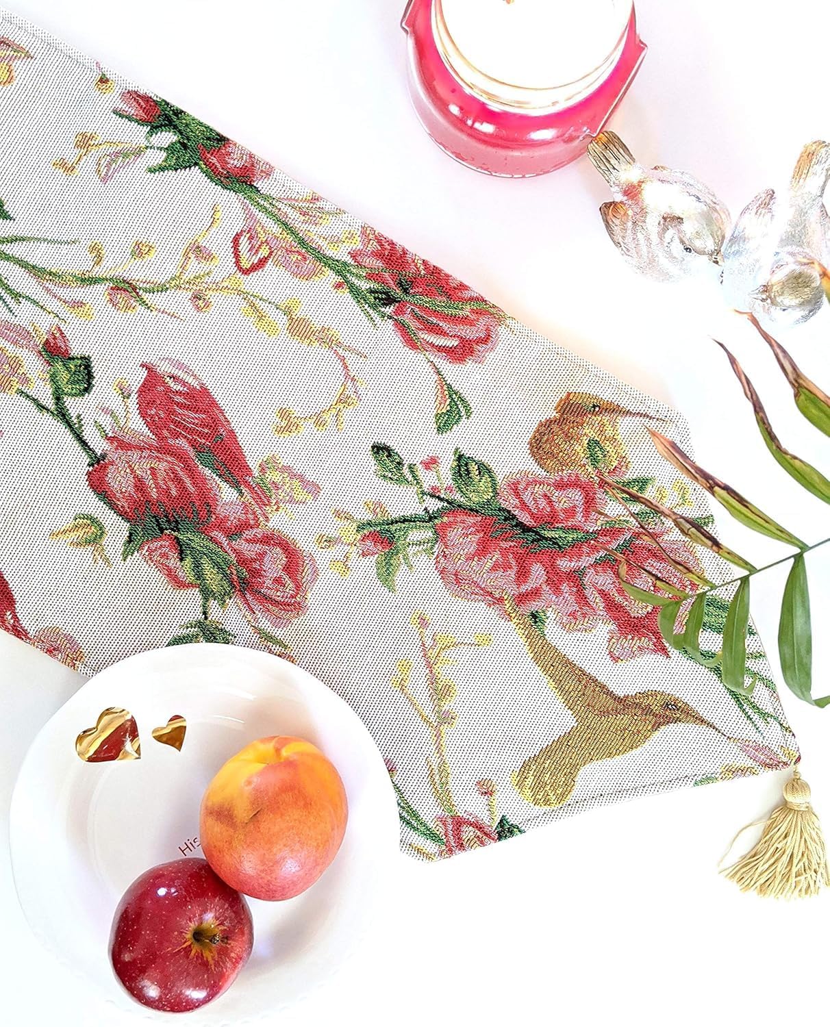 Tache Home Fashion 6250TR Festive Red Floral Christmas Deck The Halls Tapestry Table Runner, 13 x 67