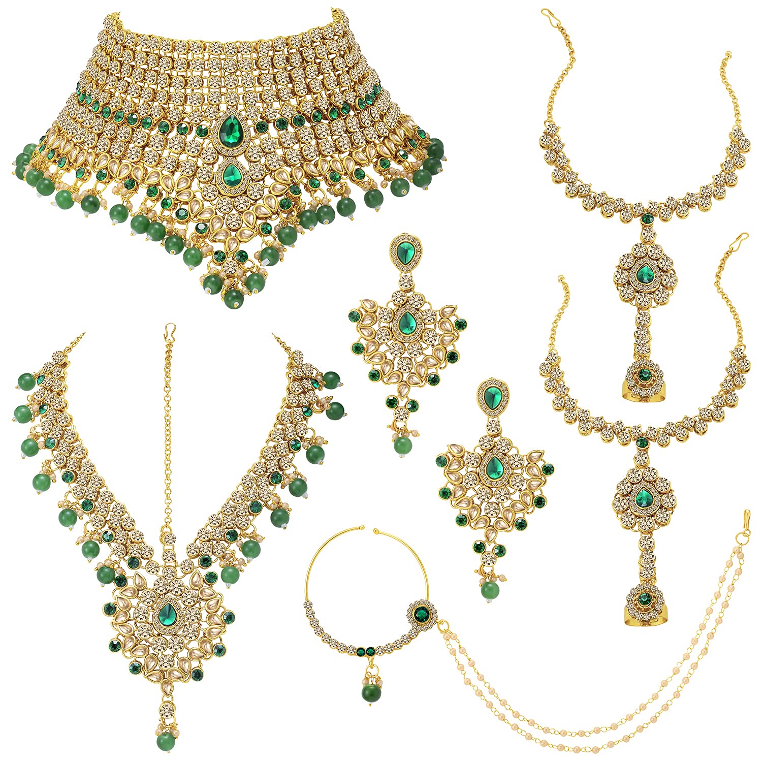 peora American Diamond Studded Traditional Jodha Akbar Bridal Jewelry Set Gift for Women-picture-42