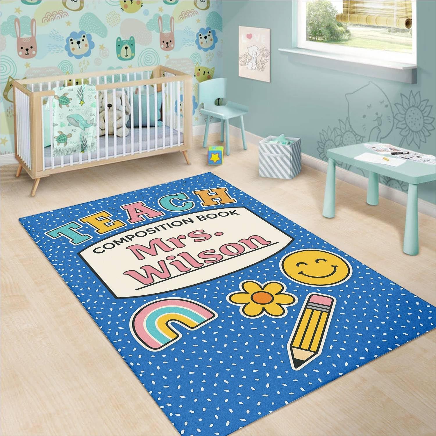 Feeling Rug for Classroom - Pastel Classroom Carpets Elementary Mental Health Rugs for Kids Room Nursery School Decor Washable Lovely Emotions Area Rugs Soft Non-Slip