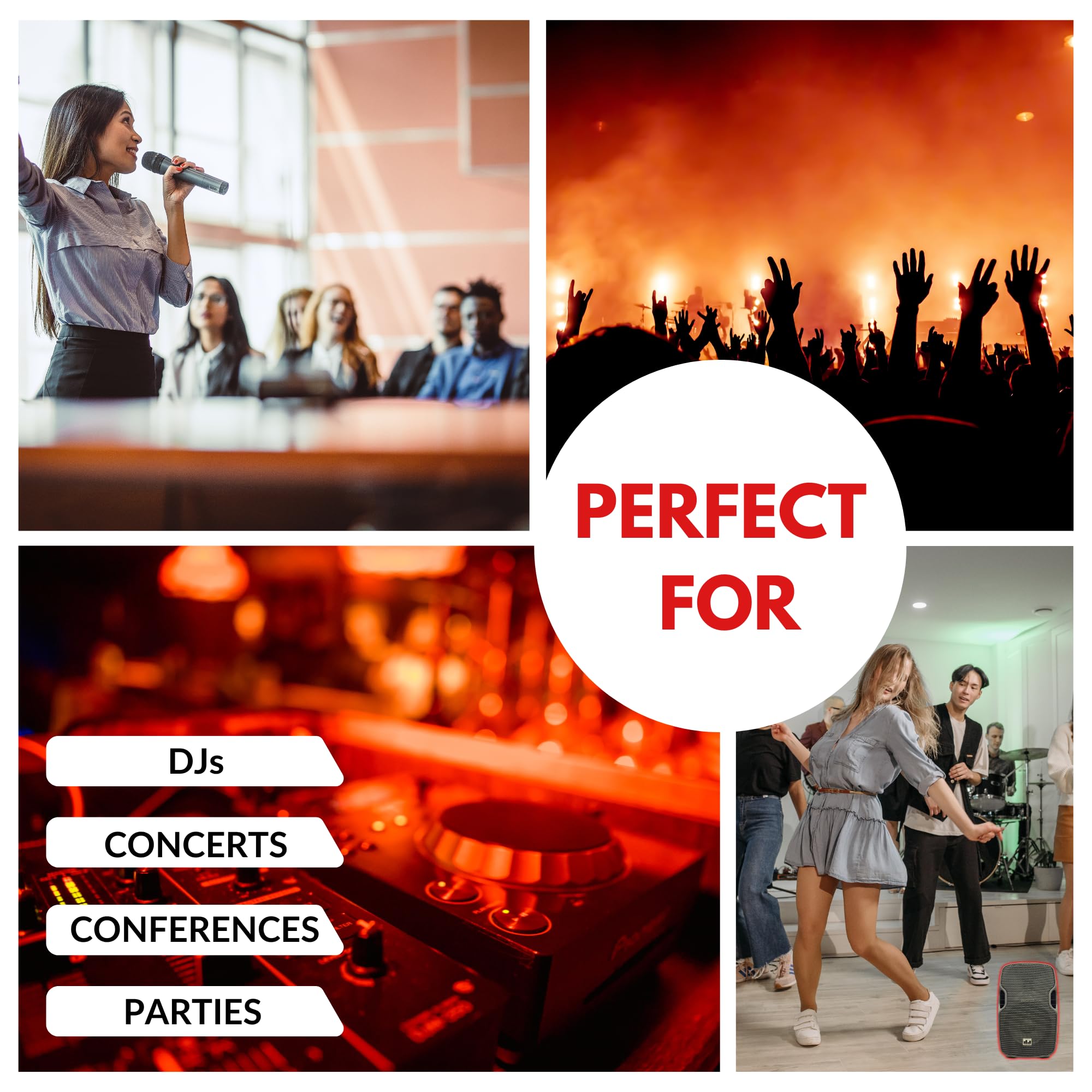 MUSYSIC Portable PA System with Wireless Microphone and Speakers – 6 Ch Audio Mixer with Built-in 2000W Amp & Wireless UHF Microphone System, Multiple Inputs, Complete w/Stands - 12" Speaker 1000W