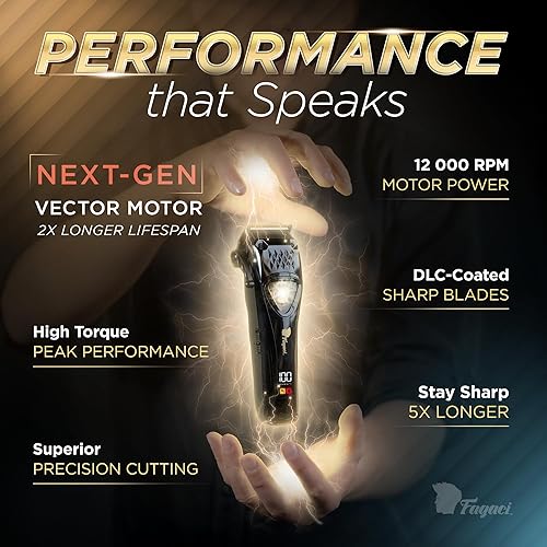 Miniatura 4 de Fagaci Cortapelos profesionales para hombres con cuchillas DLC y alto par, motor vectorial de 12000 rpm, cortapelos de peluquería profesional, sin