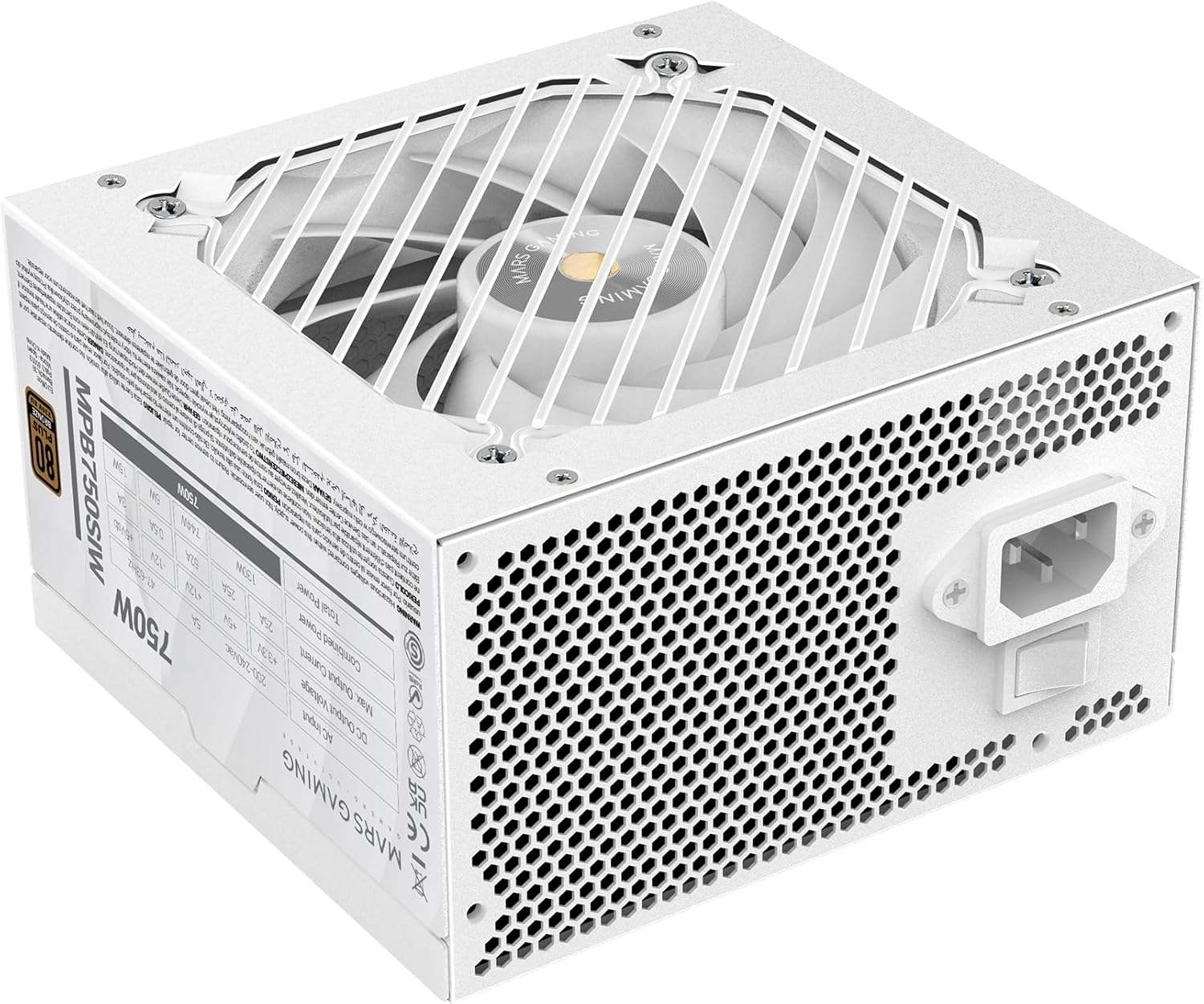 Mars Gaming MPB750SI, ATX Power Supply PC 750W, 7 Years Warranty, 80Plus Bronze 230V, 90% Efficiency, SI Extreme Silence Fan with Copper Core, AI2-RPM, DC-DC and SMD Technologies, White