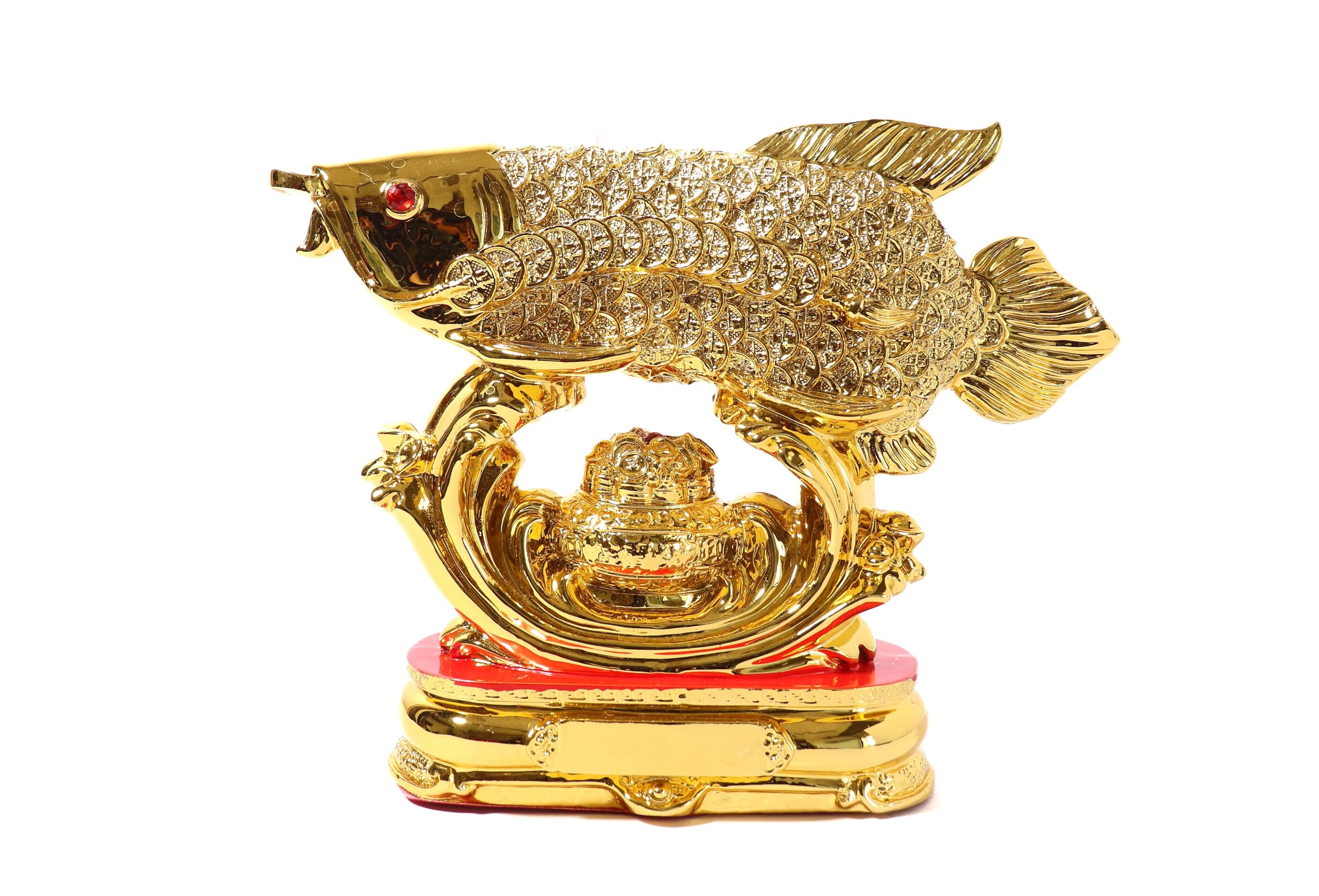 Arowana Fish Statue II Feng Shui Fish with Wealth Pot II Strong Wealth Symbol II 8 x 2.5 x 7 Inch II Prosperity Wealth Symbol II Vastu Products II Home & Office