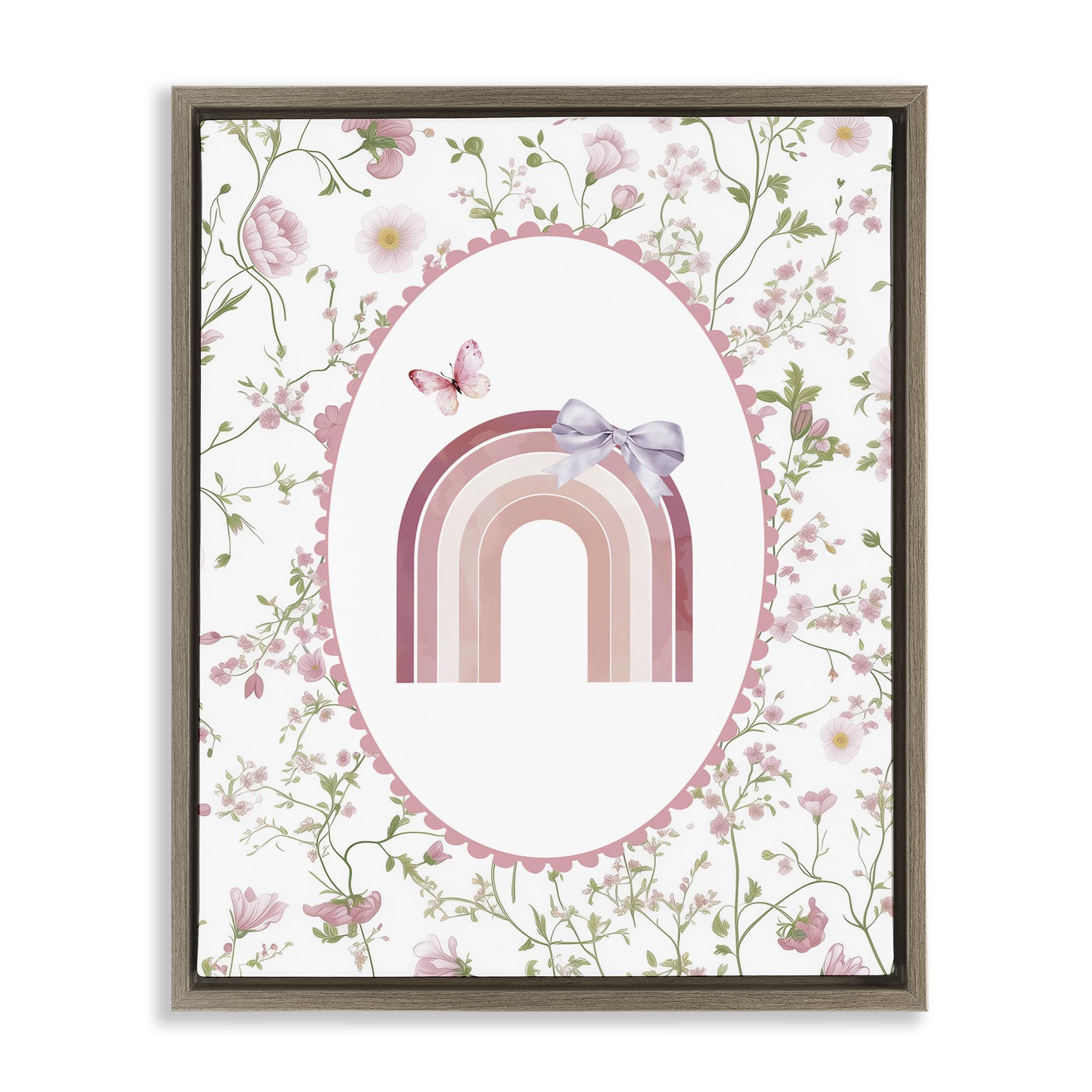 Stupell Industries Montalcino Elm (Textured) Floral Ribbon Rainbow Nursery Charm, 16 X 20 Inch Canvas In Floater Frame