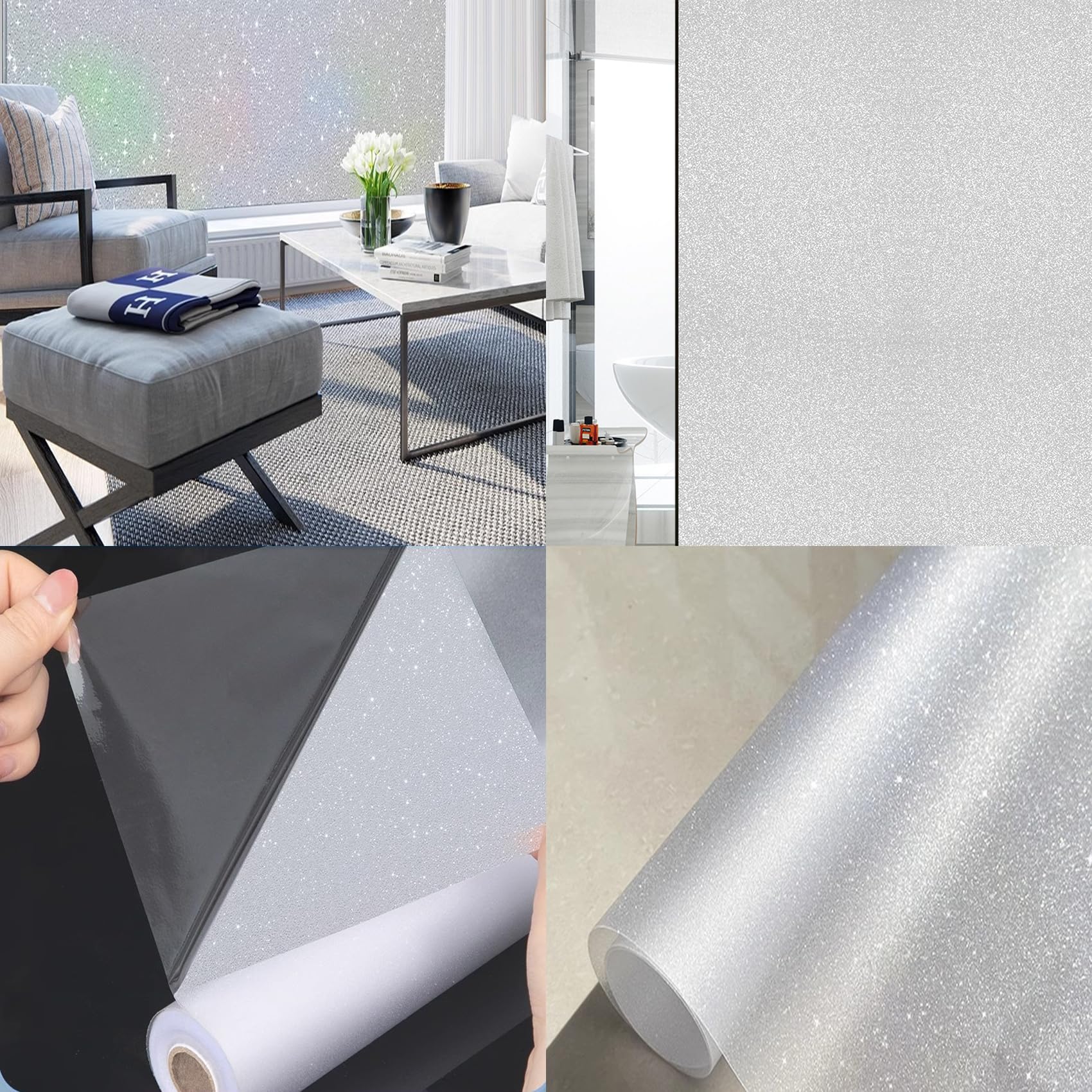 Sonnenschutzfolie Fenster 90 x 250 cm, Selbstklebend Ohne Kleber Statische Blickdicht Matt, Sichtschutz Anti Uv, Büro Matt Fensterfolie Selbsthaftend, glitzernd matt