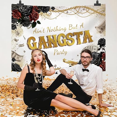 Miniatura 4 de MEHOFOND Telón de fondo de cumpleaños de gángster de 7 x 5 pies, no es nada más que una fiesta de gangsta, fondo de fotografía de los años 70, 80,