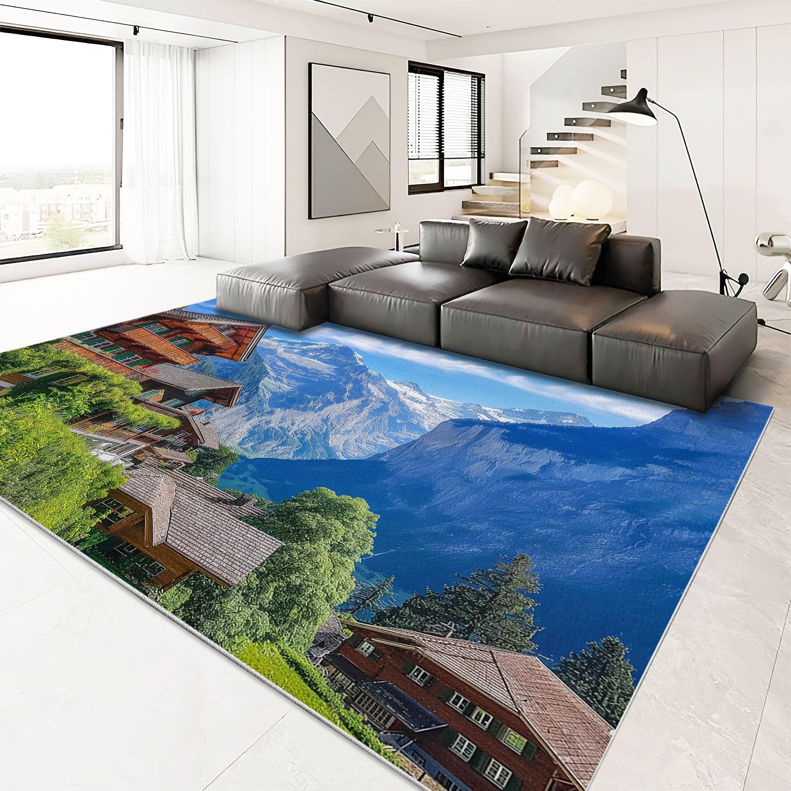 MontañA De Nieve Alfombra 80 x 150 cm Chalet Alpino Alfombra Pelo Corto Niño Niña, Pasillera, Cocina, Interior/Exterior, Antideslizantes, Franela Alfombras de Decoración