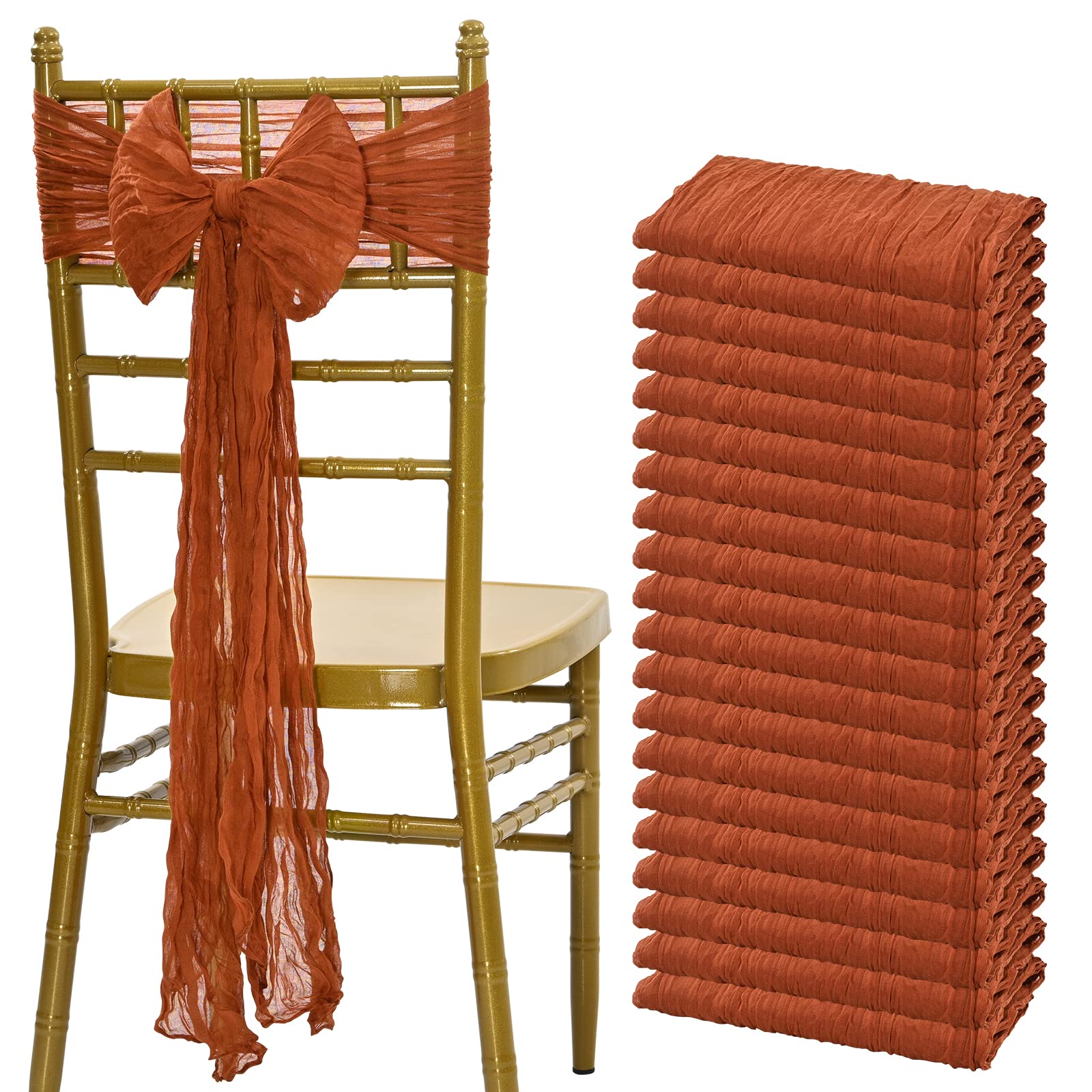 Showgeous 20 PCS Chair Sashes Cheesecloth Chair Sashes Rustic Chair Decorative Bows Designed Chair Cover for Wedding Banquet Party Aisle Home Kitchen