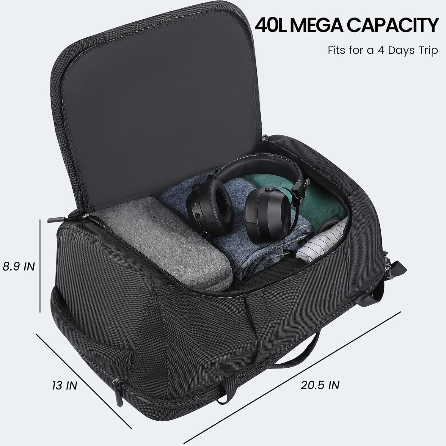 Large Travel Backpack for Men 40L, Carry On Backpack TSA 17.3 Inch Laptop Mochila Flight Approved, Large Business Daypack Waterproof,Carry on bag Weekender College for Men Women, Black - Image 7