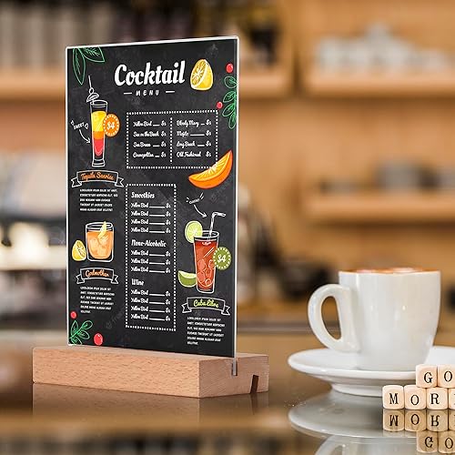 Miniatura 5 de Soporte acrílico para letreros con base de madera, soporte vertical o inclinado hacia atrás para tienda y oficina (5 x 7 LT)