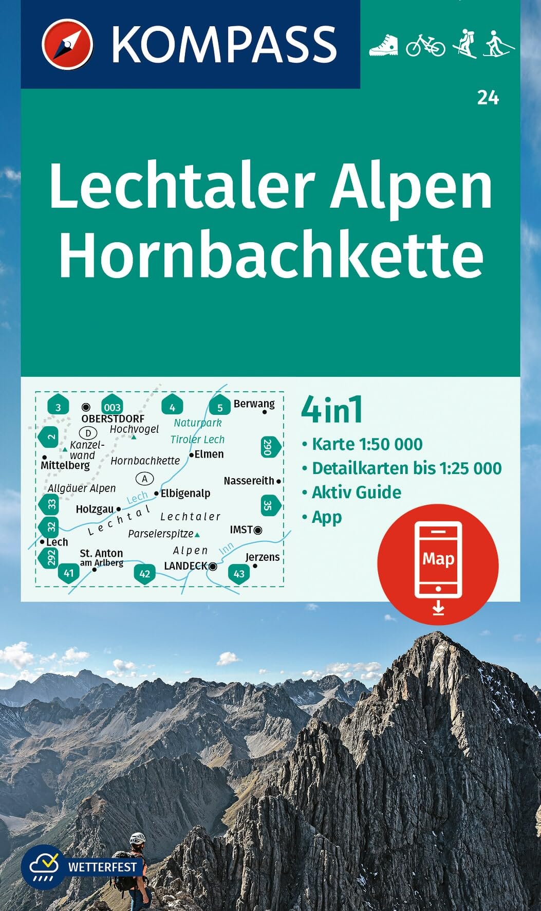 Lechtaler Alpen, Hornbachk WK 24: wandelkaart schaal 1:50.000 (Kompass Wanderkarten)