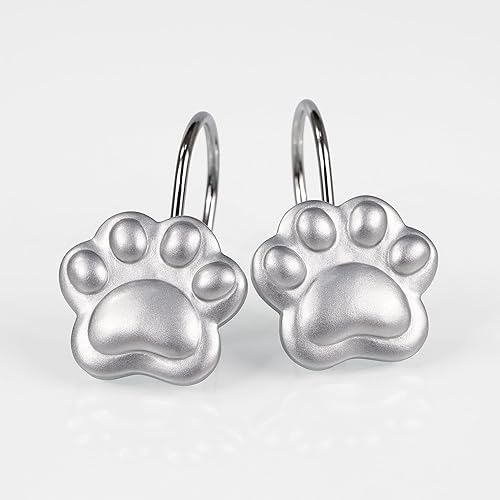 Ganchos decorativos plateados para cortina de ducha bonitos y divertidos gatos y perros, osos con estampado de patas, ganchos y ganchos para cortina