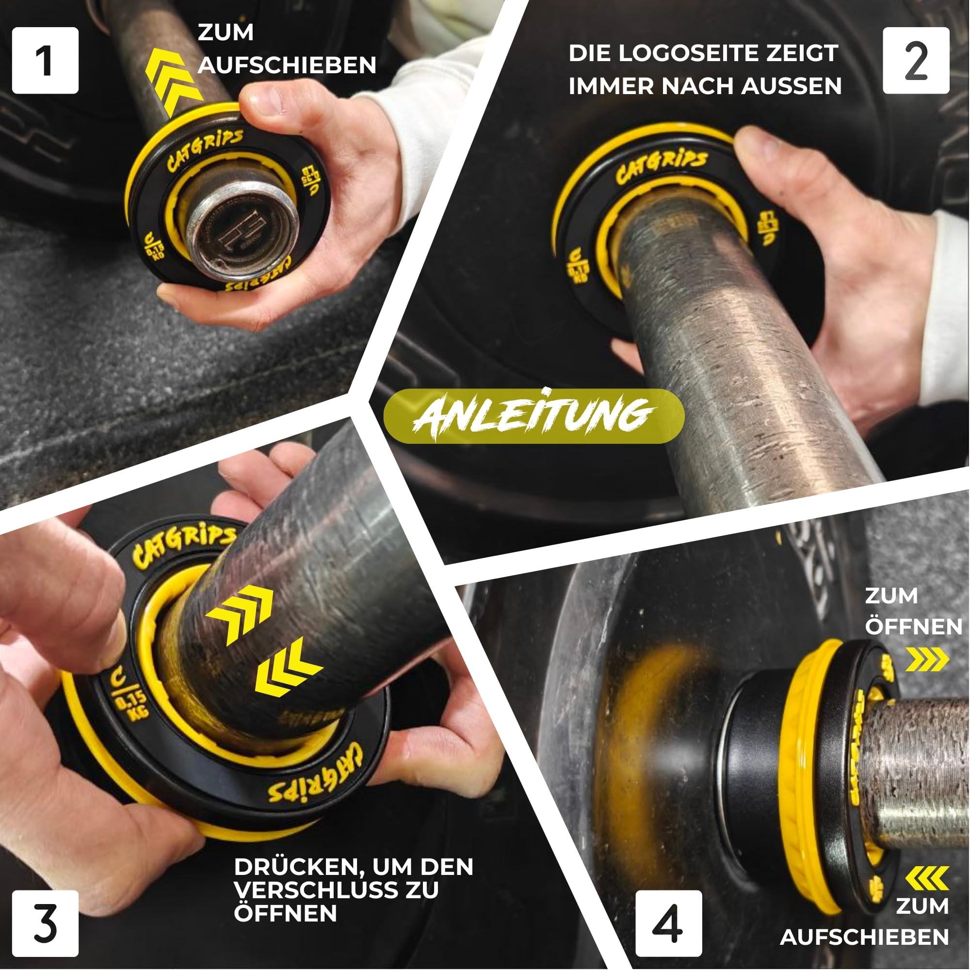 CatGrips Hantelscheiben Klemmen 50mm – Schnellverschluss Verschlüsse für Langhantel – Barbell Collars rutschfest – Gewichtsklammern für Crossfit Krafttraining Gewichtheben Fitness