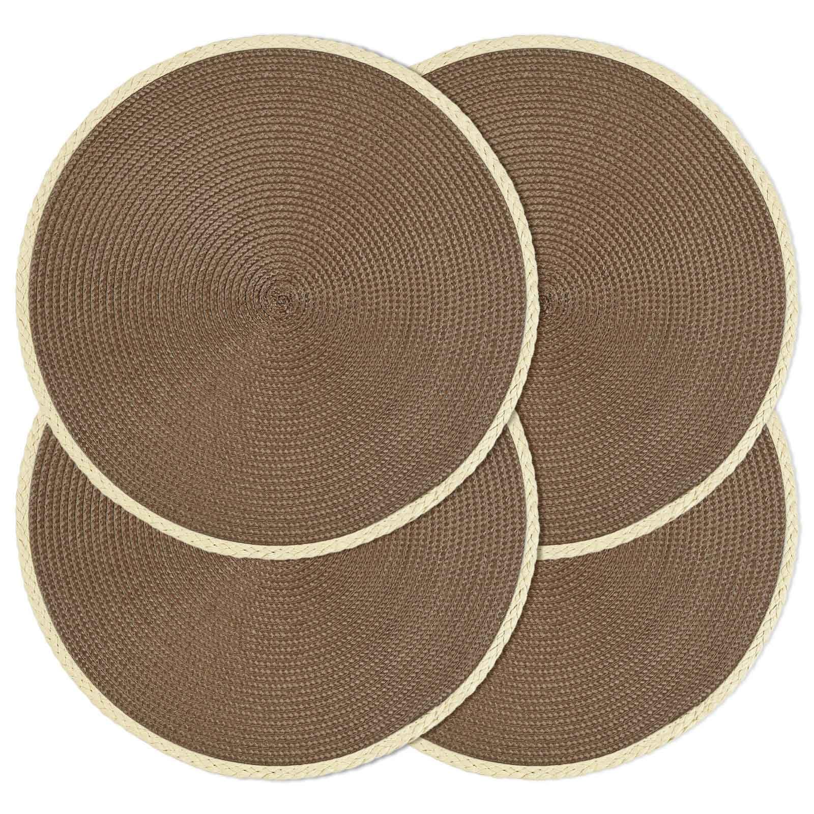 Round Placemats Set of 4, Woven Table Mats, Thin Edge, Coffee Brown