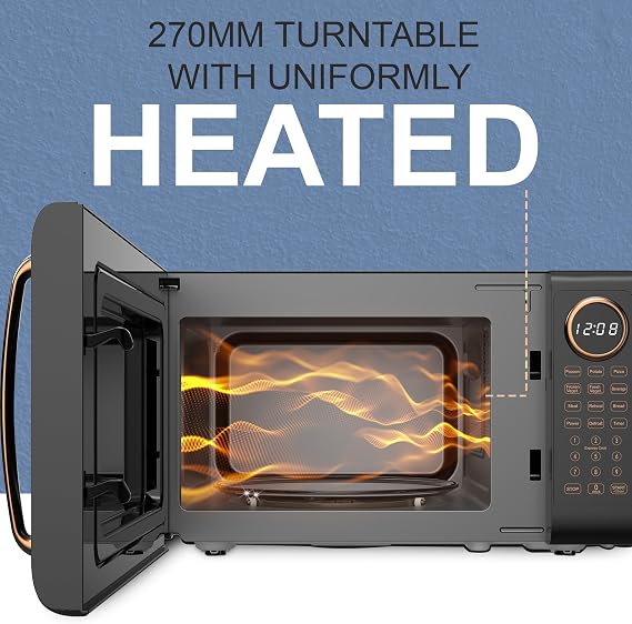 Belaco 20L Microwave, Digital Display, 8 presets with Auto Defrost, 800W Microwave Oven, 10 Power Levels, Luxury & Retro Design, Easy Clean
