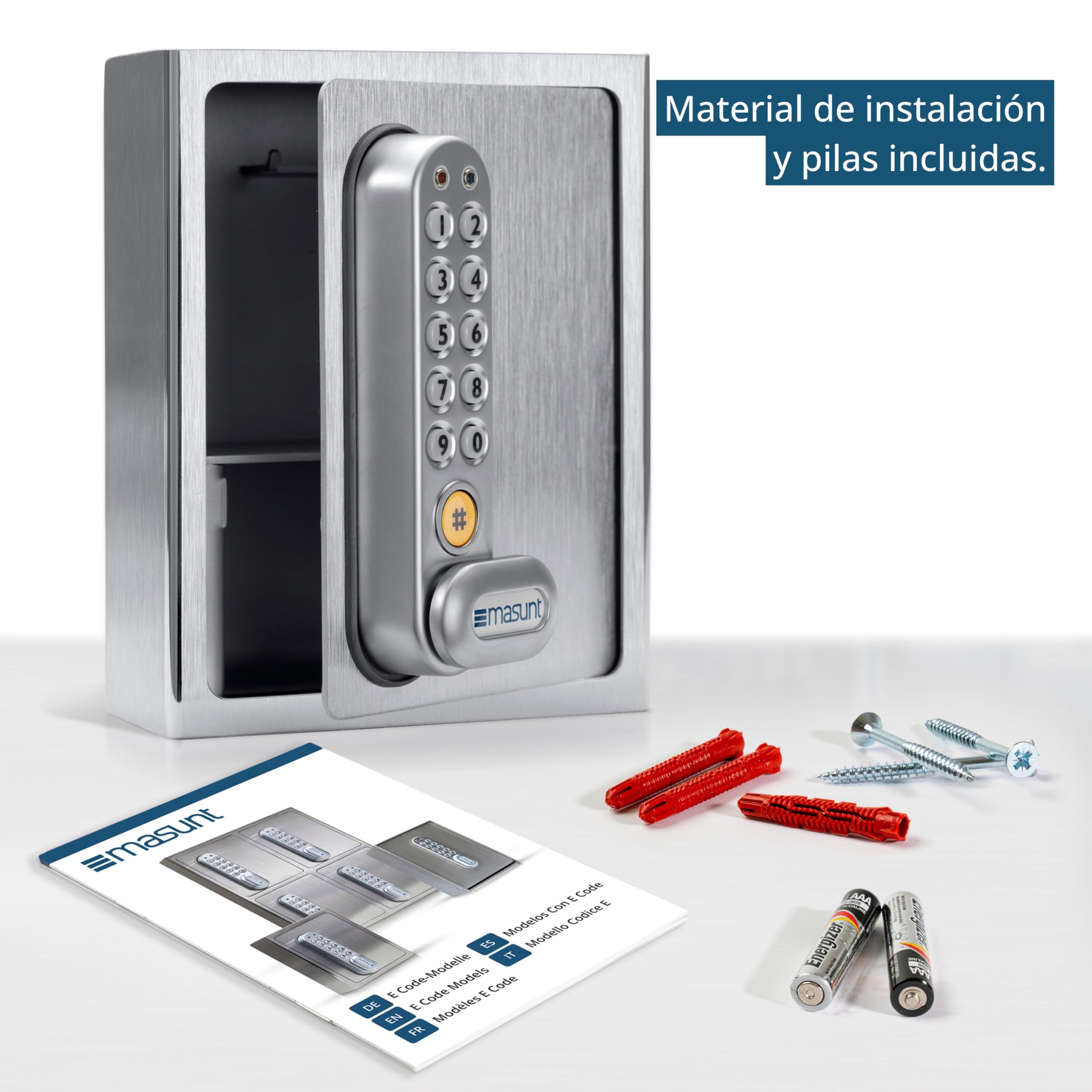masunt Caja fuerte para llaves 1120 E Code | innovadora asignación de códigos online a distancia | caja fuerte electrónica para llaves de acero inoxidable macizo V2A Plata 17,9 x 13,8 x 8,9 cm