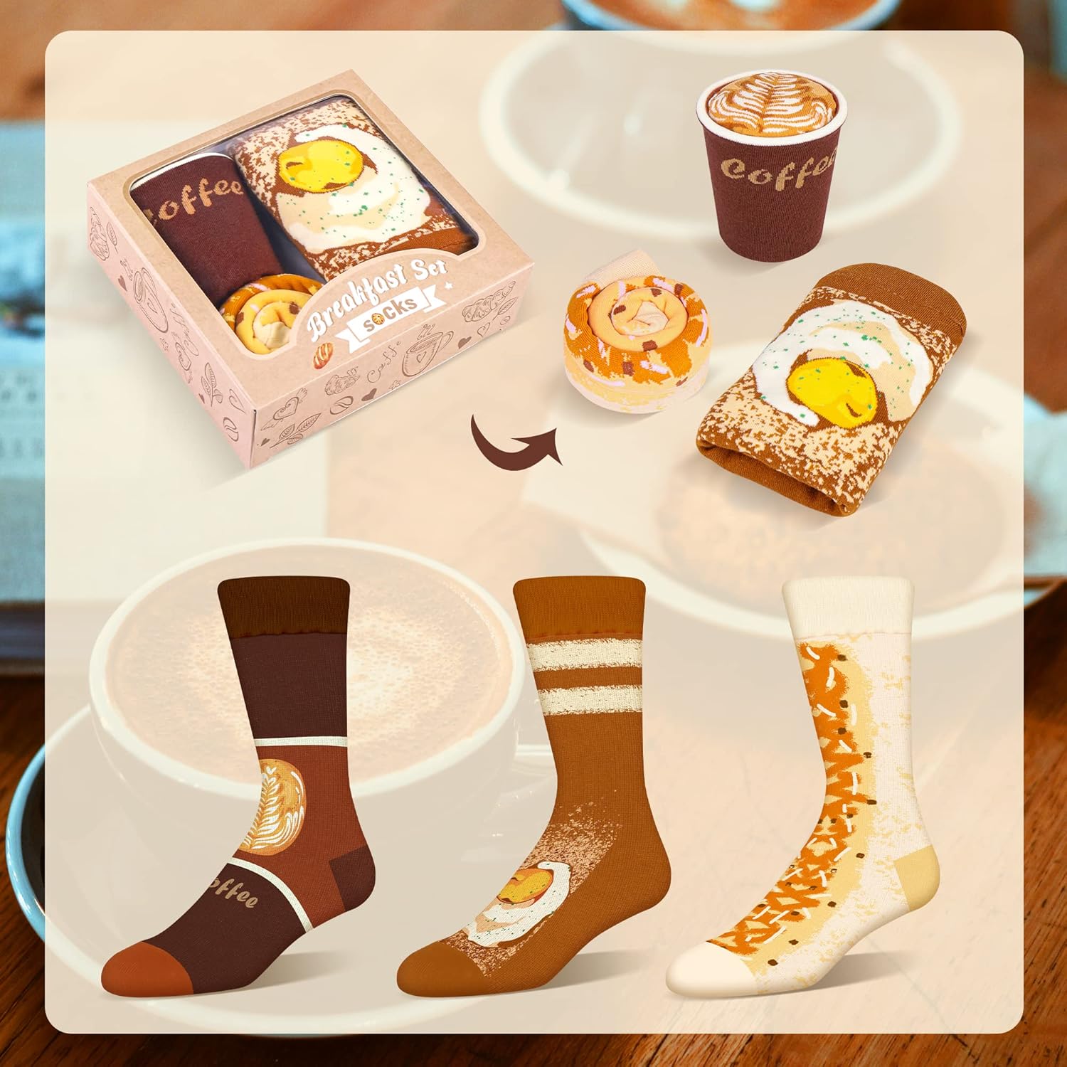 AGRIMONY Funny Breakfast Pancake Socks Box for Men Women Teen Boys - Novelty Fun Funky Crazy Silly Crew Socks - Image 3