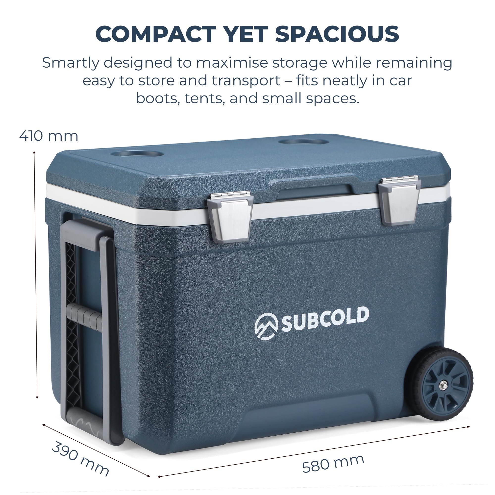 Subcold MOBI45 - Borsa frigo con ruote, grande, isolata, 45 l, con manici e scarico, refrigeratore per viaggi, auto, campeggio e attività all'aperto, rimane fresco per 3 giorni, isolamento in schiuma