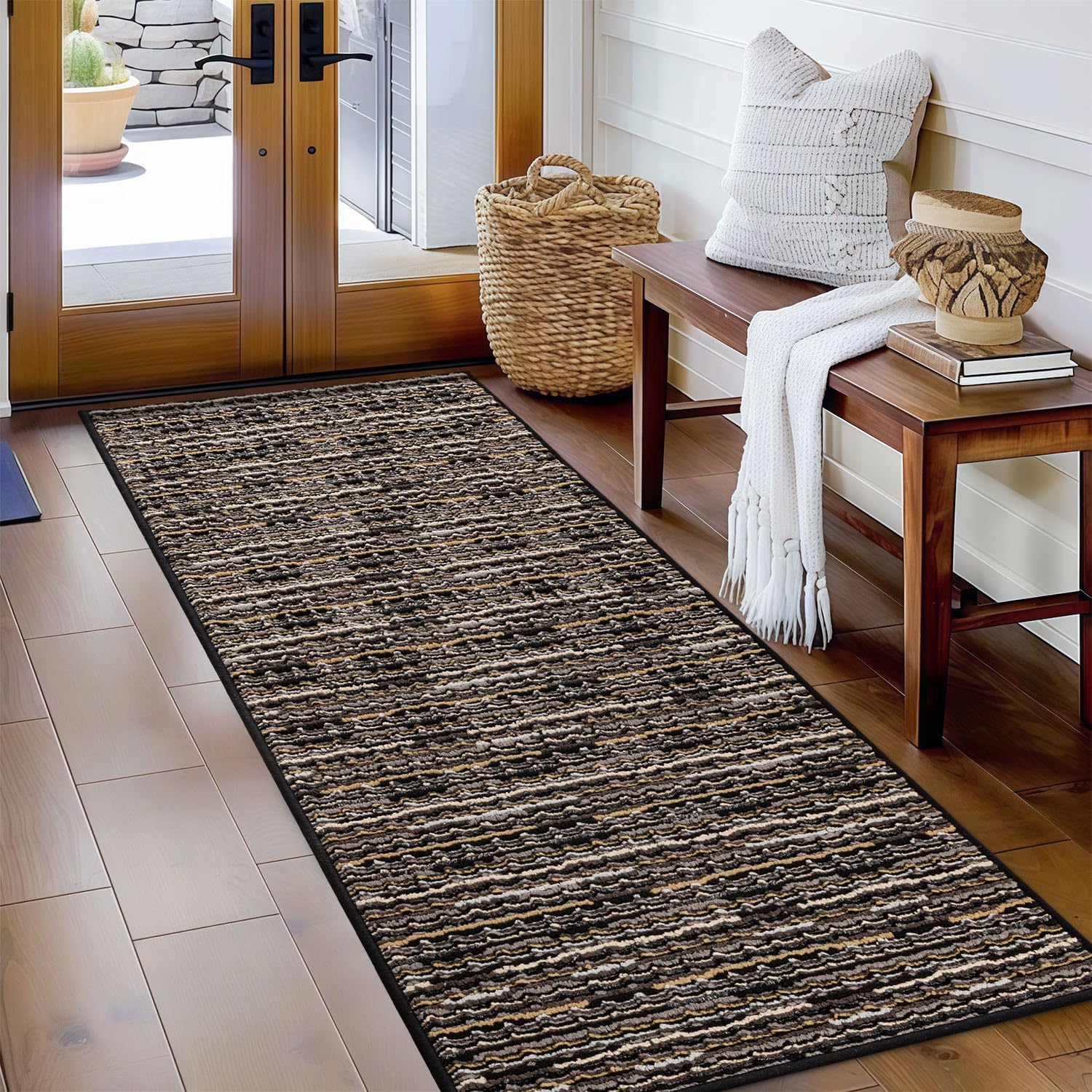 Biscpro Felpudo Entrada Casa Negro, Alfombra Entrada Antideslizante, Felpudo de Entrada Absorbentes Lavable, Alfombrilla para Entrada, Pasillo, Cocina - 60 x 180 cm OEKO-TEX STANDARD 100