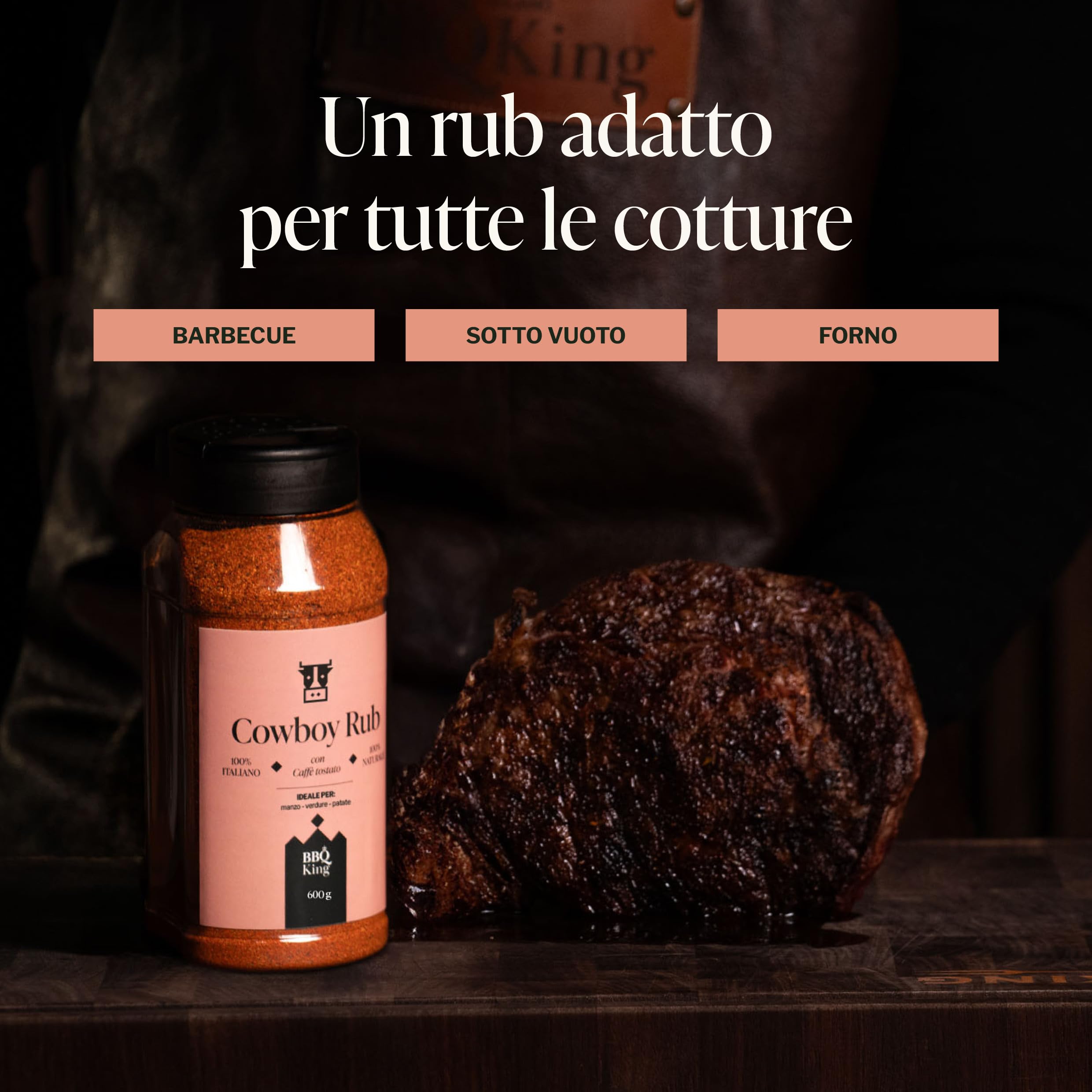 BBQ KING - Cow Boy Rub Confezione da 600 Gr, Dry Rub Bbq per Bistecche Ideale per Barbecue e Grill, Set Spezie Cucina 100% Made in Italy, Miscela di Spezie per Bistecche, Hamburger o Arrosti