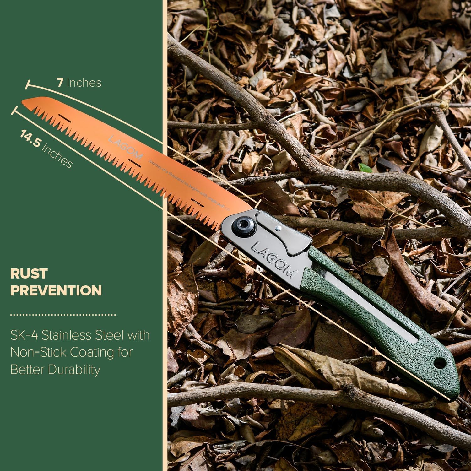 LAGOM Lot de 2 scies de camping pliantes pour couper des branches (29 cm et 20,8 cm) | Lames en acier SK5, poignée ergonomique, verrouillage sécurisé | Outil pliable pour camping, jardinage, survie