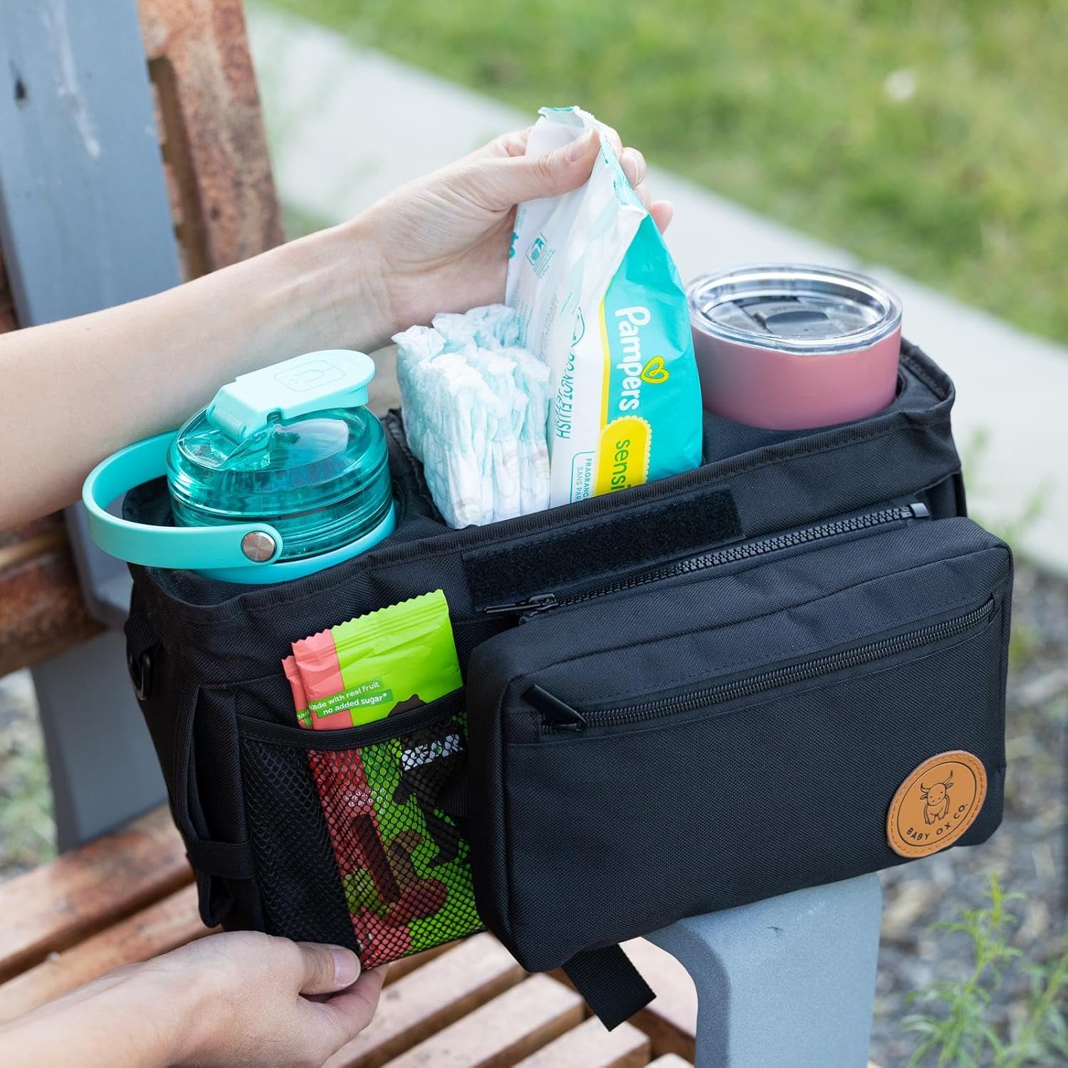 Universal Stroller Organizer with Insulated Cup Holders | Detachable Phone/Wipe Pouch & Shoulder Strap Stroller Caddy | Spacious, Fits Jogger, Umbrella, Travel & Pet Strollers