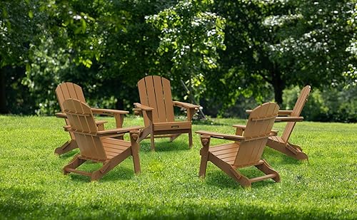 Miniatura 8 de Silla Adirondack plegable, sillas Adirondack de plástico texturizado de madera con soporte para 2 tazas, silla para hoguera de polietileno de alta