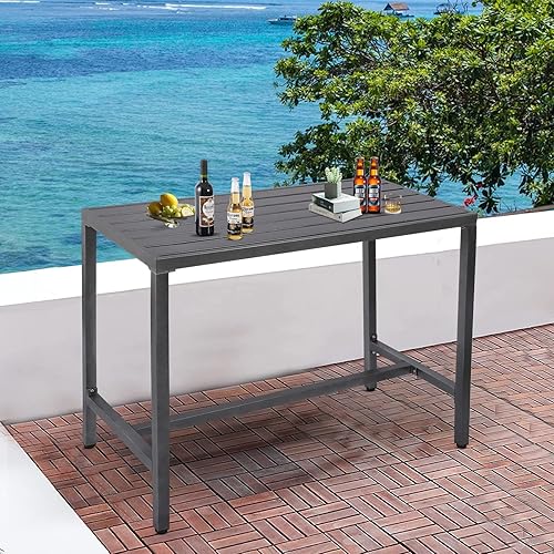 Miniatura 41 de Mesa de barra de altura de mostrador de patio al aire libre, rectangular de 47 pulgadas para patio, jardín, balcón, junto a la piscina
